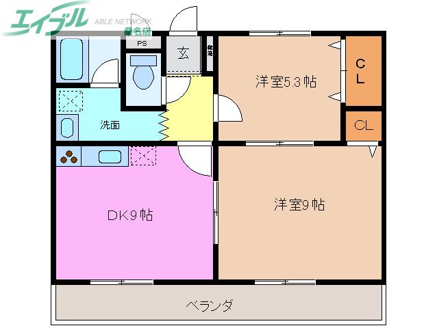 KS COURT(2DK/1階)の間取り写真
