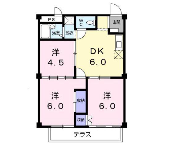 リバーハーフハイツ(3DK/1階)の間取り写真