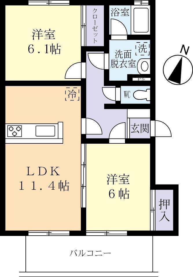 ファルケンブルク 3号棟(2LDK/2階)の間取り写真