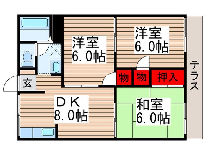 パールハイツ砂川(3DK/1階)の間取り写真