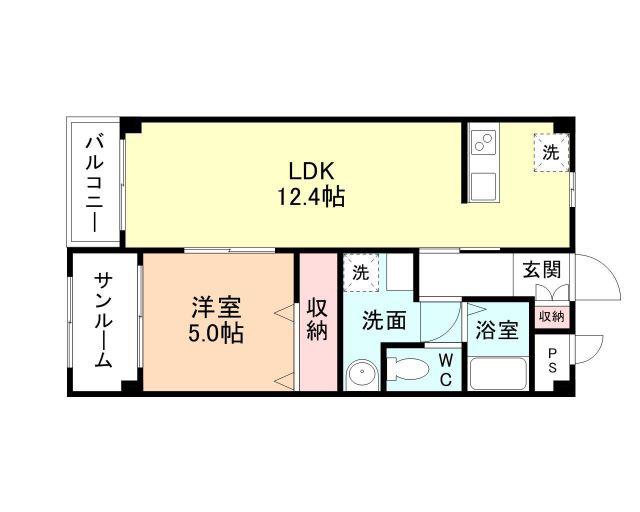 ネオサイトタカムラA棟(1LDK/2階)の間取り写真