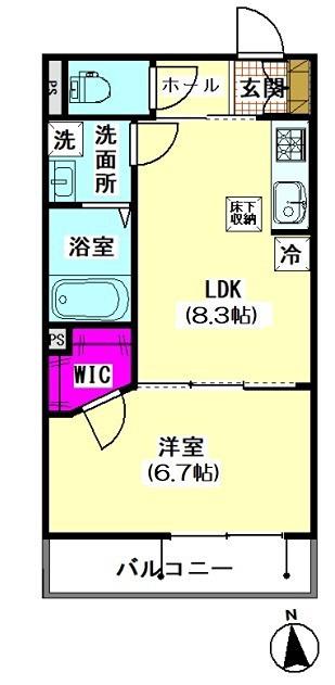 パルシェ萩中(1LDK/1階)の間取り写真