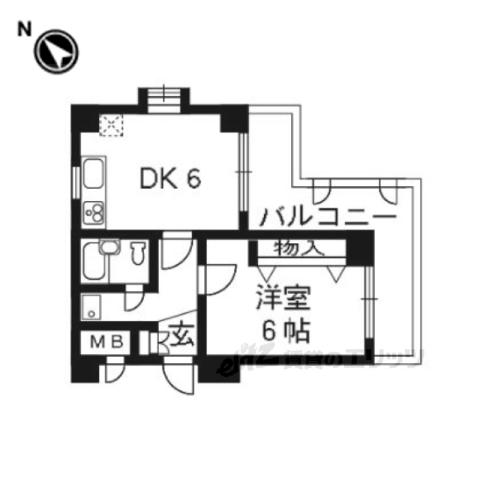 ライオンズマンション北大路(1DK/3階)の間取り写真