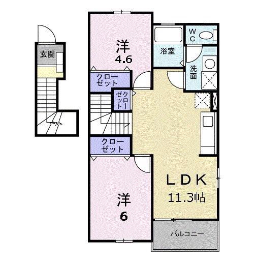 フォンテーヌN-II(2LDK/2階)の間取り写真