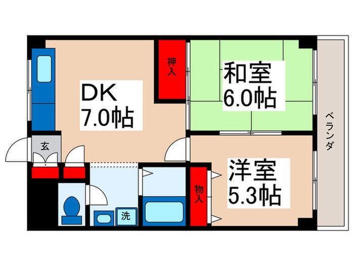 ベイエステート舞浜(2DK/3階)の間取り写真