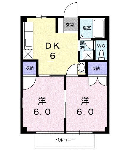 プラムハイツB(2DK/2階)の間取り写真