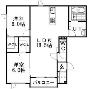 ラピスラズリ(2LDK/2階)の間取り写真