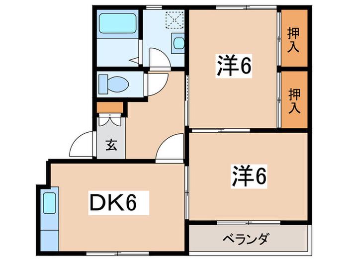 グランドール原(2DK/1階)の間取り写真