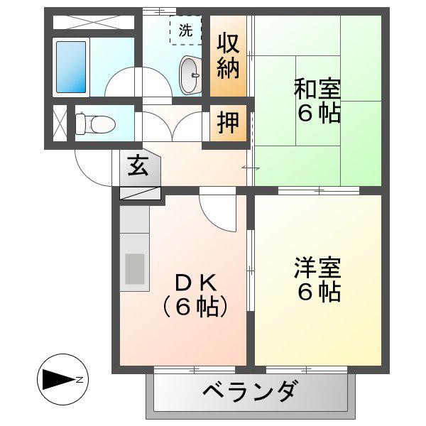 SKYグリュックファミリエ(2DK/1階)の間取り写真