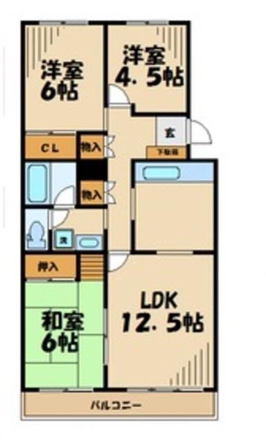 ベルメゾン五月台(3LDK/1階)の間取り写真