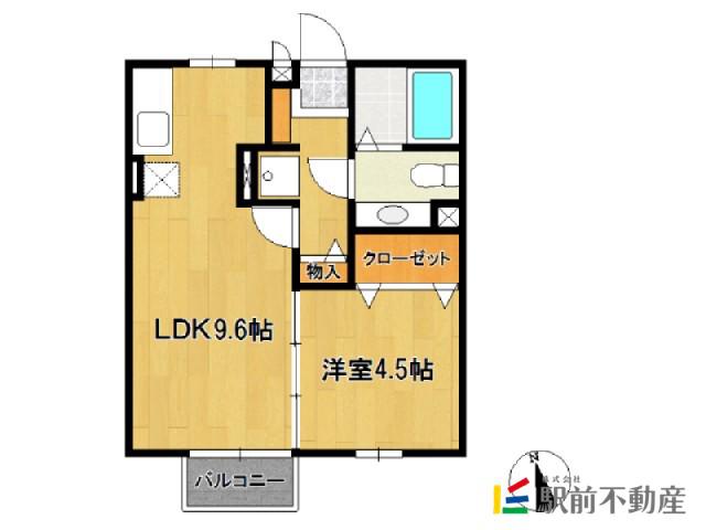 ジュネス・鳥栖(1LDK/2階)の間取り写真