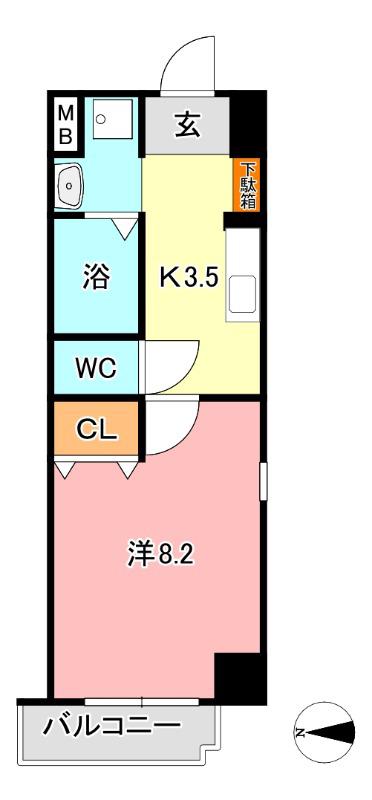 アルバ鹿田(1K/8階)の間取り写真