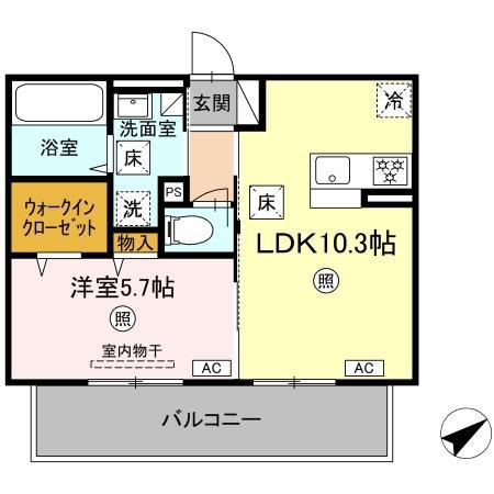 WM新八代 B棟(1LDK/1階)の間取り写真