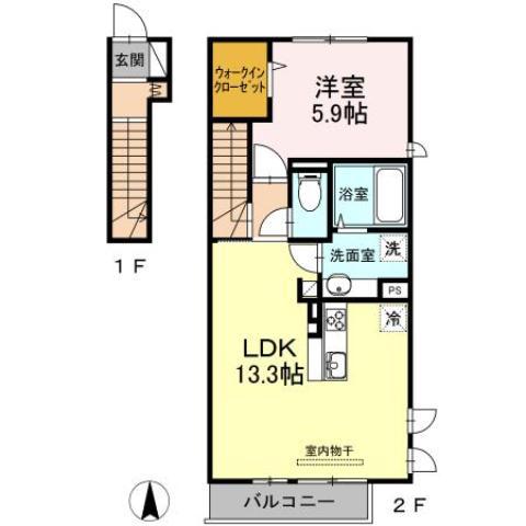 リルシア大和(1LDK/2階)の間取り写真