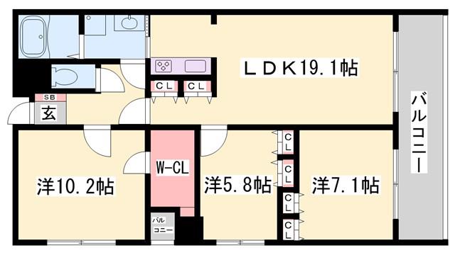 グランドビュー島本(3LDK/11階)の間取り写真