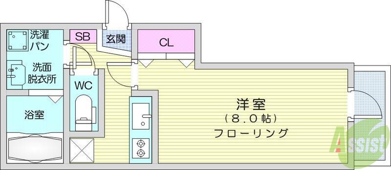 カーサ・トレセント(1K/1階)の間取り写真