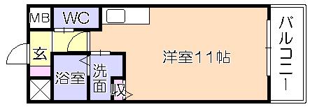 ヒルズ六ッ門(ワンルーム/2階)の間取り写真