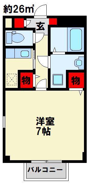 ヴィラージュ C棟(1K/2階)の間取り写真