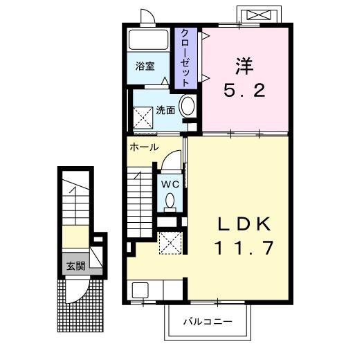 プランドール(1LDK/2階)の間取り写真