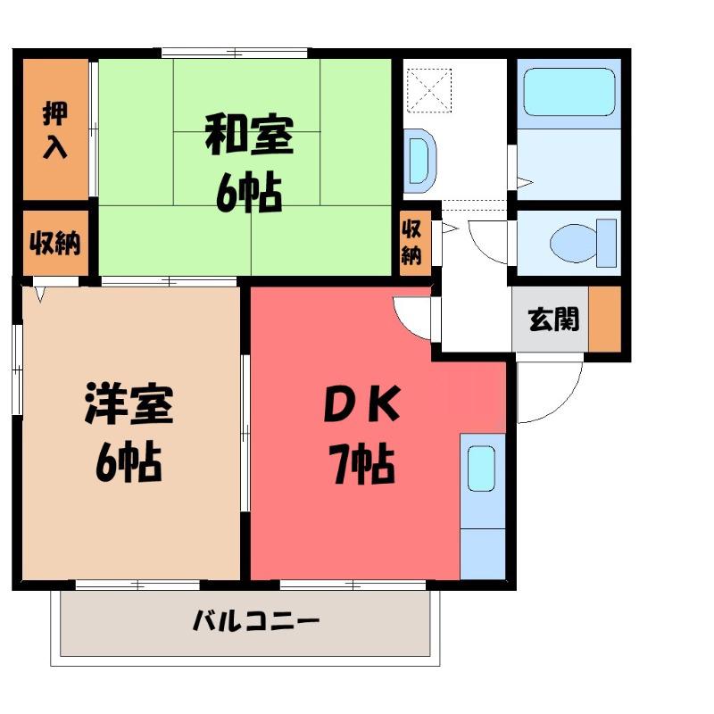 オーラルジュB(2DK/1階)の間取り写真