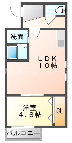 フリーディオ門真V(1LDK/4階)の間取り写真