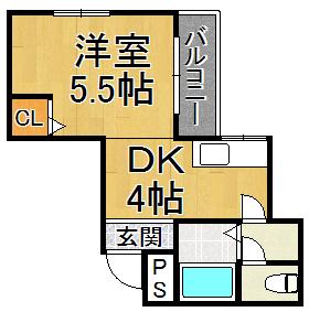 アルル西宮(1DK/5階)の間取り写真