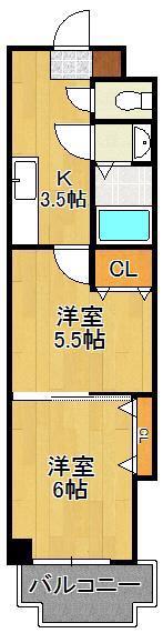 中津口センタービル(2K/10階)の間取り写真