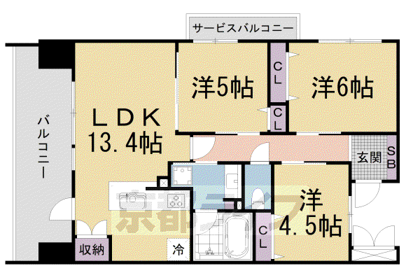 ユニハイム エクシア大津におの浜(3LDK/6階)の間取り写真
