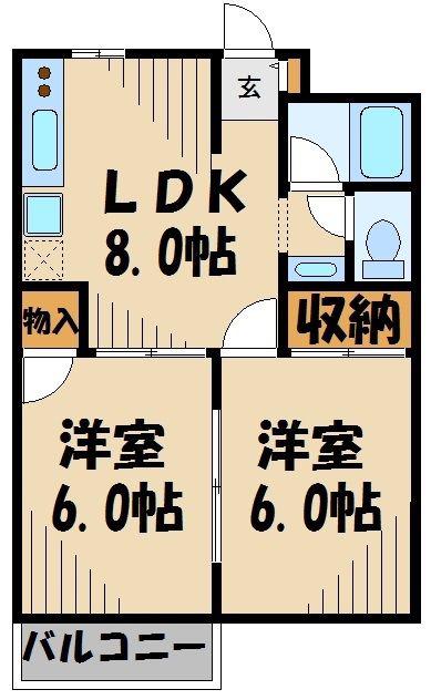 茜ガーデンハウス(2LDK/2階)の間取り写真