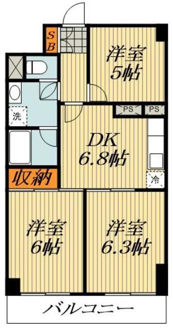 タックプラザ(3DK/7階)の間取り写真