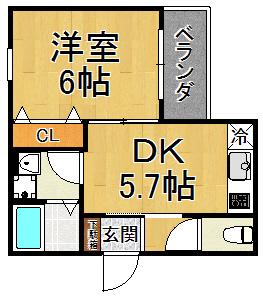 ドエル城ヶ堀FAIN(1DK/2階)の間取り写真