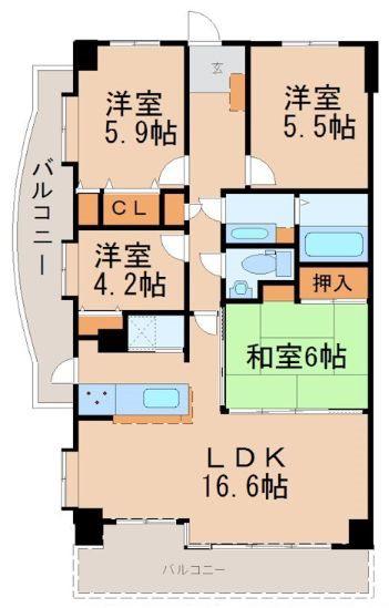 ウイングステイツ御本丸公園(4LDK/9階)の間取り写真