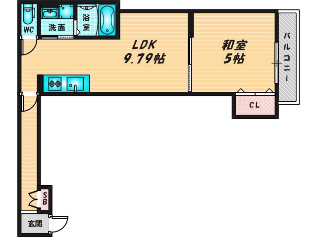 セレニティ荒本B棟(1LDK/2階)の間取り写真