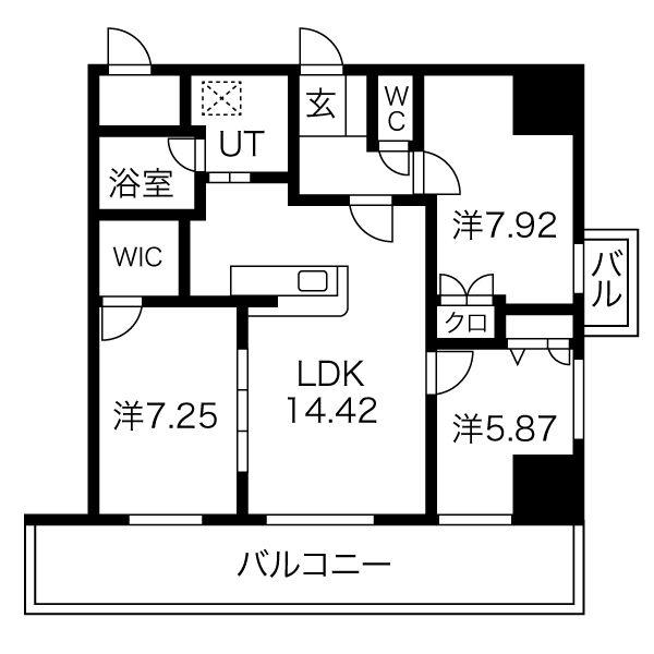 アルティザ仙台花京院(3LDK/13階)の間取り写真