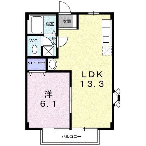 エバグリーンB(1LDK/2階)の間取り写真