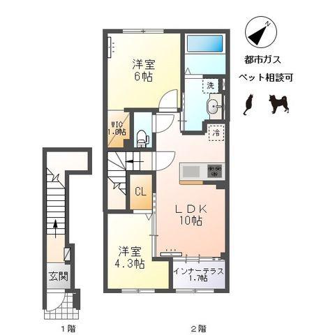 中島通四丁目アパート(2LDK/2階)の間取り写真