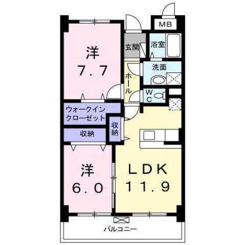 ラ ヴィ カルム(2LDK/3階)の間取り写真