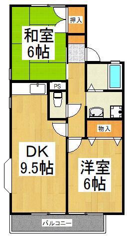 ドゥエル所沢B(2DK/1階)の間取り写真