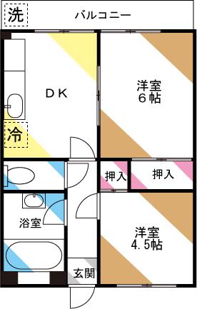 石川第一マンション(2DK/5階)の間取り写真