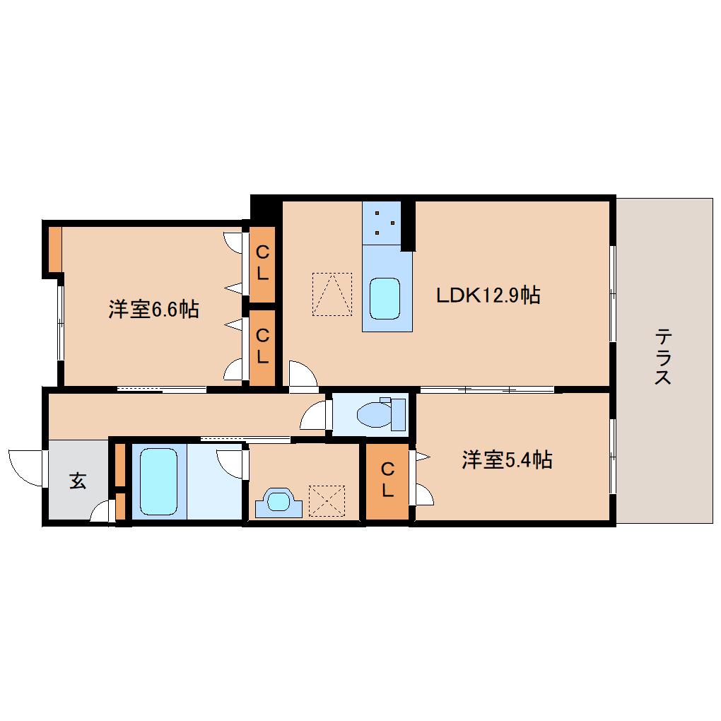 シャーメゾン 平城山(2LDK/1階)の間取り写真