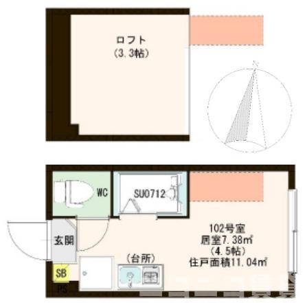 ハーモニーテラス志茂II(ワンルーム/1階)の間取り写真