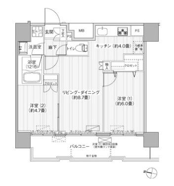 コスモグランス南品川(2LDK/12階)の間取り写真