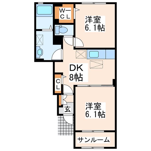 リアン グラード(2DK/1階)の間取り写真