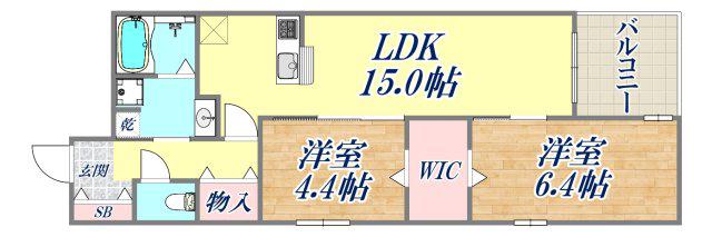 CORTE BREEZA御影(2LDK/1階)の間取り写真