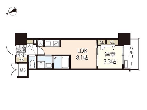 S-RESIDENCE東観音町ACHIEVE(1LDK/11階)の間取り写真