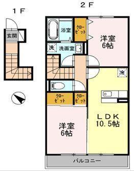ロンドン壱番館(2LDK/2階)の間取り写真