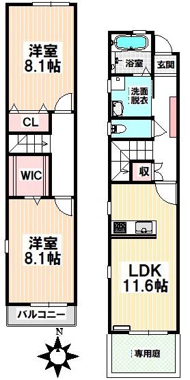 シーアイエス平郷(2LDK/1階)の間取り写真