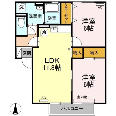 ファミーユ千鳥ヶ浜(2LDK/1階)の間取り写真