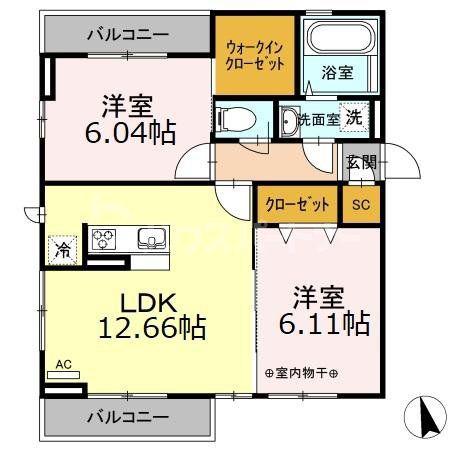 セレシェイラ参番館(2LDK/3階)の間取り写真