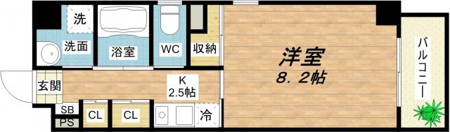 サン・ロレンツ心斎橋東(1K/4階)の間取り写真